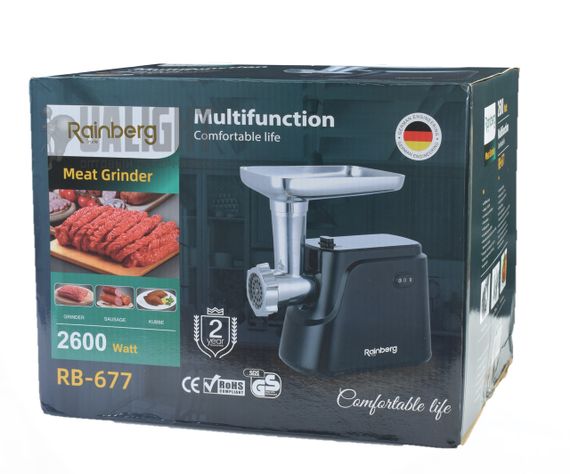 Электромясорубка с насадками Rainberg 677 для мяса для сока мясорубка обычная бытовая для дома | Зображення 2