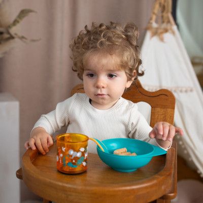 Тарелка детская Baboo с крышкой и ложечкой, от 6 месяцев (зелено-оранжевая) (9-028) | Зображення 4