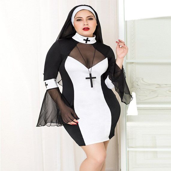 Еротичний костюм черниці JSY «Грішниця Лола» Plus Size Black, сукня, хрест, апостольник | Зображення 2