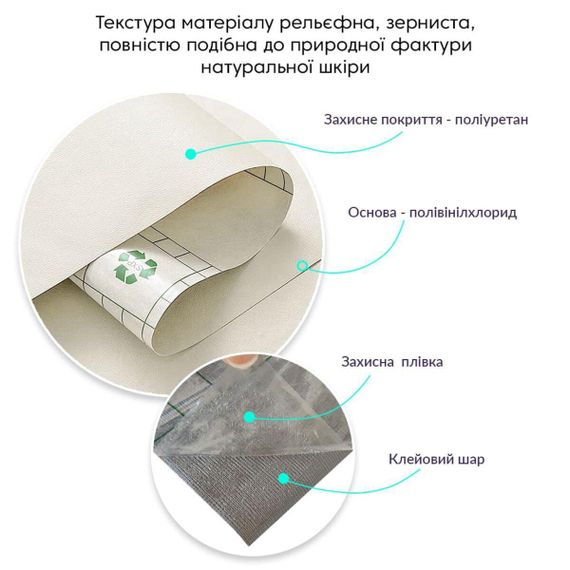 Самоклейна екошкіра в рулоні 1.37*3m*0.5mm Молочний (D) SW-00000281 | Зображення 2