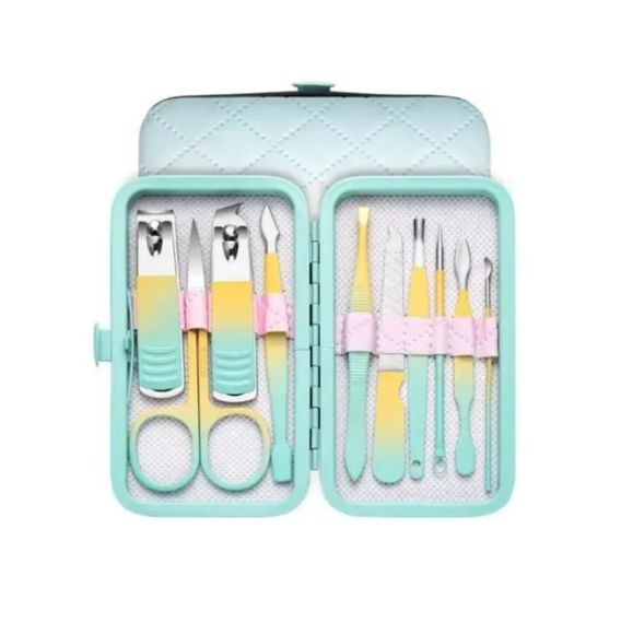 Набір професійний для манікюру/педикюру на 10 предметів м'ятно-жовтий | Зображення 1