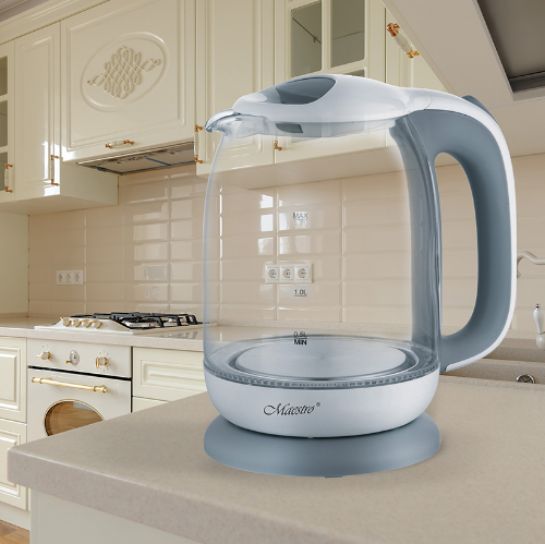 Електрочайник 1,7л 1850-2200W скло (диск) сірий MR-056-GREY Maestro | Зображення 3