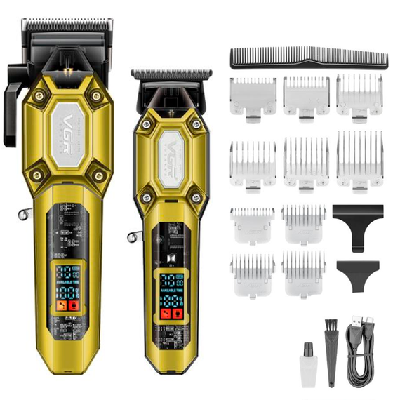 Набір для стрижки VGR 2 в 1 V-600&amp;900 GOLD, машинка для стрижки і тример, 10 насадок, LED дисплей