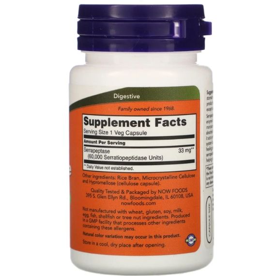 Серрапептаза NOW Foods Serrapeptase 60 Veg Caps | Зображення 1