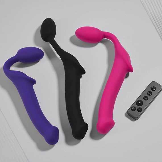 Безремінний страпон з вібрацією Strap-On-Me Vibrating Fuchsia L, діаметр 3,7см, пульт ДК, регульований | Зображення 7