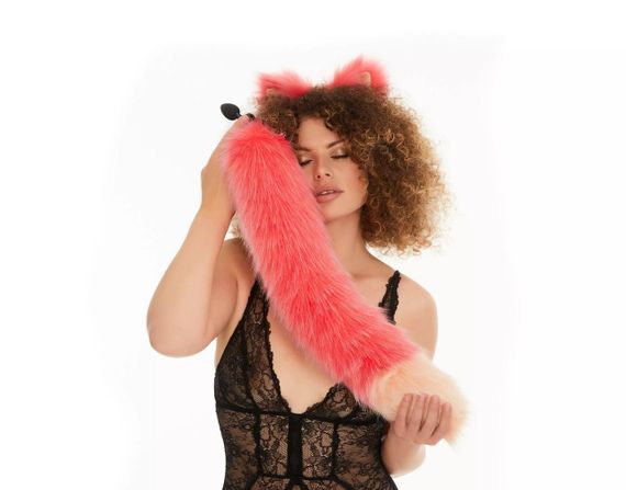 Анальний хутряний хвіст без пробки, Яскраво-рожевий з персиковим кінчиком, OKOVA 60 см. sexstyle | Зображення 2