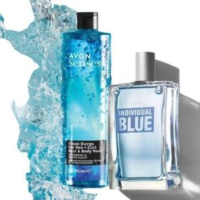 Мужской набор Avon - Туалетная вода Individual Blue 100 мл + шампунь-гель для душа «Уболивающий океан» 500 мл