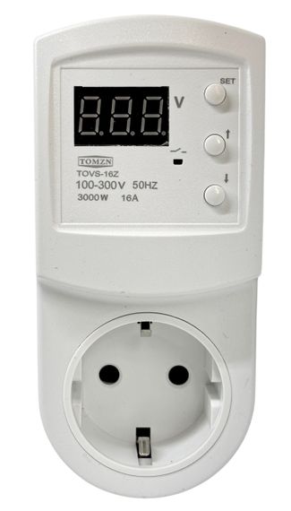 Реле напруги 16 А 3000 W 100-300 V євро вилка з термозахистом з дисплеєм регульоване TOMZN | Зображення 2