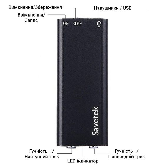 Міні диктофон з активацією голосом Savetek 200, 8 Гб, VOX, 12 годин запису | Зображення 3