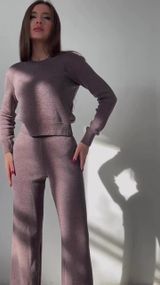 Вязаный женский костюм двойка кофта + штаны цвет какао в размере XS-XL XL