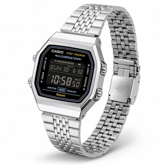 Чоловічий годинник Casio ABL-100WE-1B з Bluetooth та крокоміром, сталевий браслет