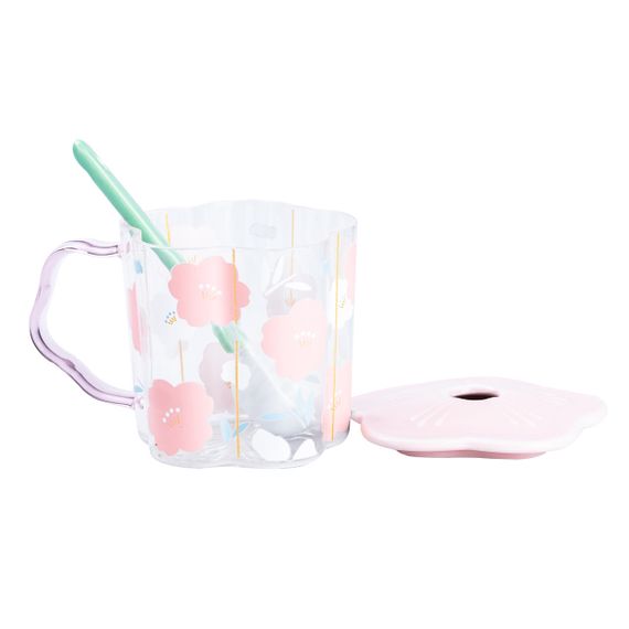 Чашка скляна 500 мл з ложкою і кришкою Рожевий HP7213P | Зображення 2