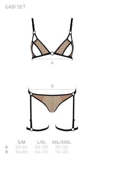 Еротичний комплект спідньої білизни Passion GABI SET XXL/XXXL beige, трусики з гартерами | Зображення 6