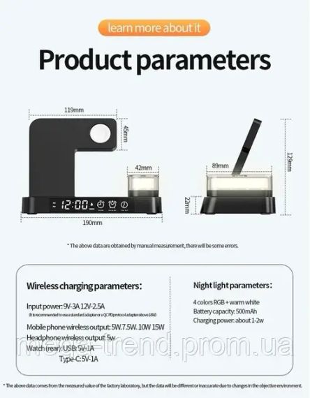 Бездротова зарядка Qi 4in1 Wireless Charger Бездротова зарядка 4в1 док-станція зарядка для телефону | Зображення 4