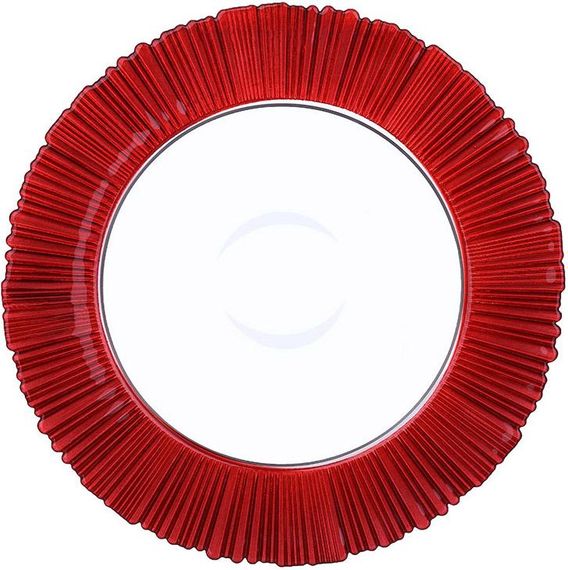 Набір 6 скляних тарілок "Fleur Red" 33см, червоний