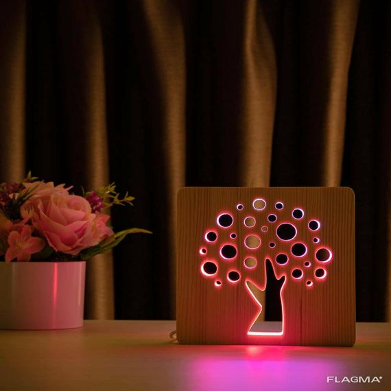 Светильник ночник ArtEco Light из дерева LED "Деревце" с пультом и регулировкой цвета... | Зображення 1