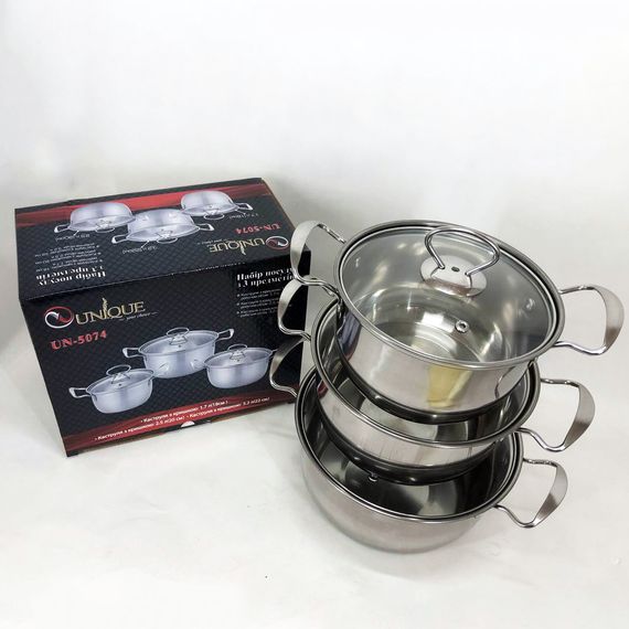 Набор кастрюль из нержавеющая стали с крышками UNIQUE UN-5074, набор посуды для электрических плит | Зображення 8