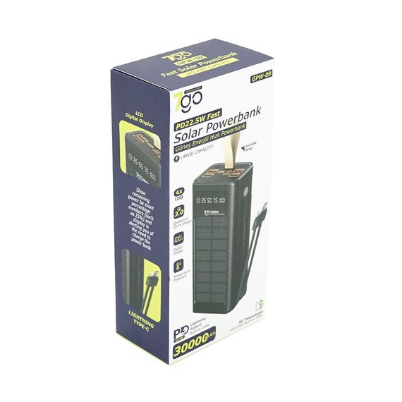Powerbank 7GO GPW-09 30000mAh, Solar, 22.5W, LCD Display, Выходы: 2xUSB Type-C | Зображення 1