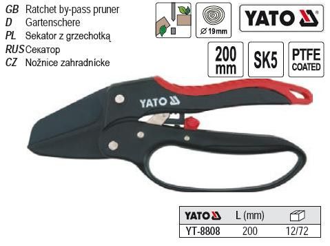 Секатор храповый рез до 19 мм 200 мм сикатор Польша YATO YT-8808 | Зображення 2