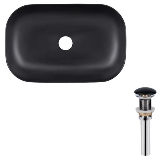 Комплект Qtap Robin: Раковина накладна прямокутна 600x390x150 мм Matt Black + Донний клапан PU03 (QT132143PMBMBN47296)