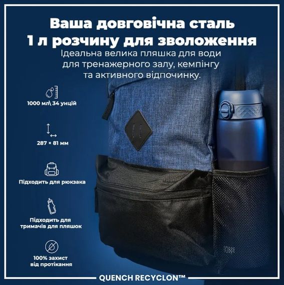 Пляшка для води ION8 1000 мл (ЕКО пляшка) BPA Free Navy (I8RF1000NAV) | Зображення 2