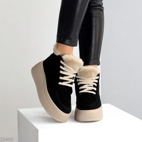 Чорні спортивні замшеві черевики на бежевій платформі 41