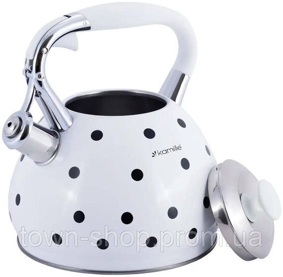 Чайник индукционный Kamille White 3л со свистком (белый в черный горох) KM-0695WH | Зображення 1