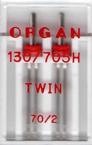 Иглы швейные двойные универсальные ORGAN TWIN №70/2 пластиковый бокс для бытовых швейных машин