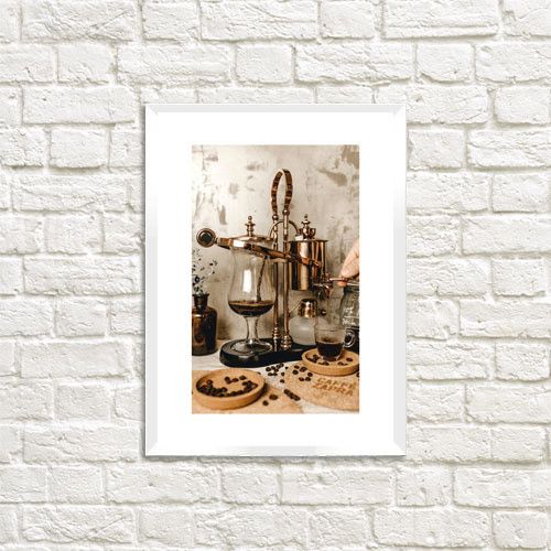 Постер в рамке Венская королевская кофеварка 15x21 см, A5 (WMT5_COF004_WH)