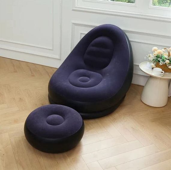 Надувной диван с пуфом Air Sofa / Надувное велюровое кресло с пуфиком+насос Фиолетовый | Зображення 1