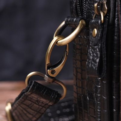 Сумка Vintage Невелика чоловіча з натуральної шкіри з фактурою під крокодила Чорна (21299) | Зображення 4