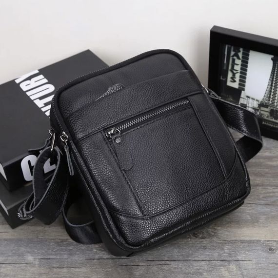 Чоловіча шкіряна сумка через плече чорна Tiding Bag LA3314-1BL | Зображення 3