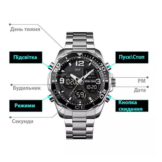 Мужские часы с шикарным внешним видом SKMEI 1649BK, Мужские часы на цепочке на падарок US-28 | Зображення 5