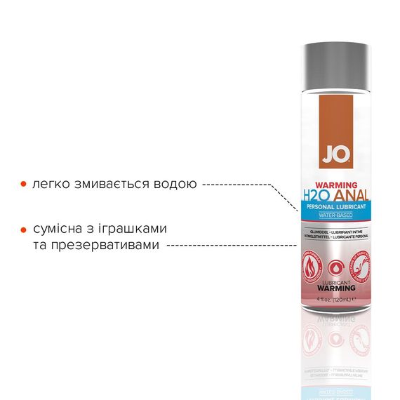 Анальна змазка JO ANAL H2O — WARMING (120 мл), розігрівальна, на водній основі | Зображення 2