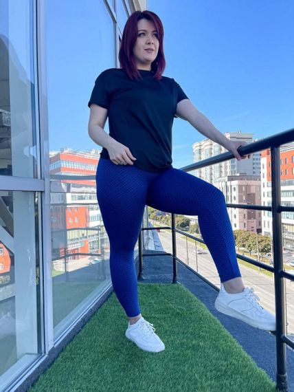 Спортивні сині фітнес лосини plus size | Зображення 6