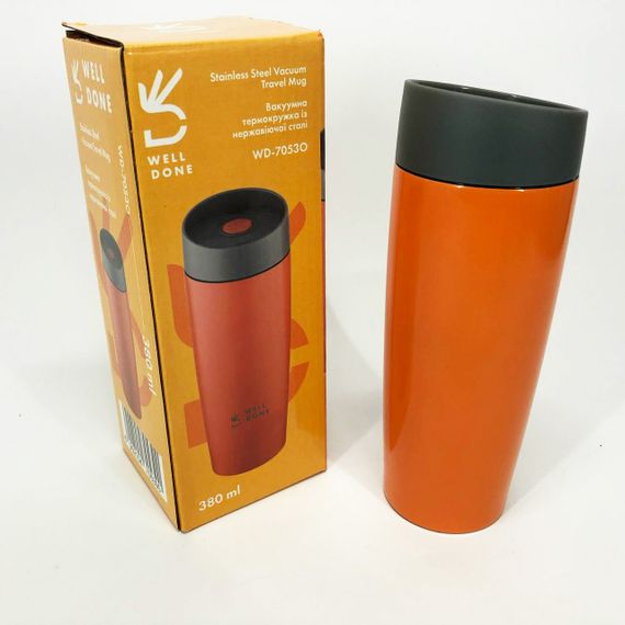 Якісний термос маленький Well Done WD-7053O 380 мл, Термос похідний для напоїв для чаю помповий AE-82 | Зображення 6