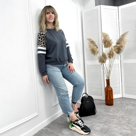 Женская легкая трикотажная кофта с леопардовым принтом GF04196 цвет серый, размер 42/44 | Зображення 3