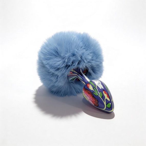 Анальна пробка з візерунком ALUME, S, металева синя з блакитним пушком, 7 х 2,8 см Sex Aura | Зображення 4