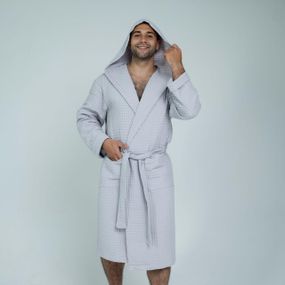 Мужской вафельный халат с капюшоном «Lelit», Вафельная, Серый, S-M и L-XL.