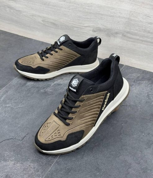 Демісезонні шкіряні кросівки Reebok колір оливковий/чорний | Зображення 1