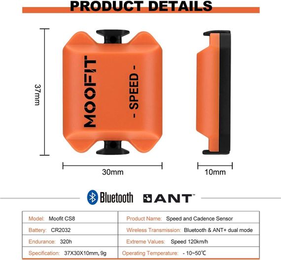 Датчик швидкості, відстані та каденсу для велосипеда, Бездротовий, moofit CS8, через Bluetooth і ANT | Зображення 5