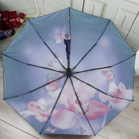 Парасолька жіноча напівавтомат з орхідеями Парасолька антивітер | Зображення 1