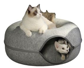 Лежанка Для Кошек 60 см Раскладная Пещера Капсула Твидовая 2в1 Царапка Домик Мягкая Серая HS-60