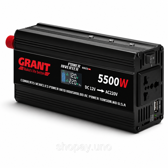 Автомобильный инвертор с LCD-экраном GRANT Power Maxx 5500W (12V → 220V)