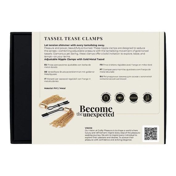 Затискачі для сосків Guilty Pleasure Tassel Tease Clamps, чорно-золоті Sex Aura | Зображення 9