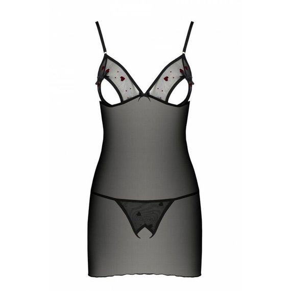 Сорочка с вырезами на груди, стринги Passion LOVELIA CHEMISE L/XL, black Sex Aura | Зображення 4