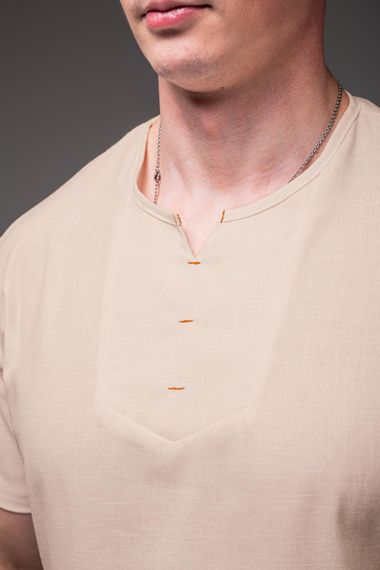 Мужская легкая льняная футболка RA2256 размер L, цвет бежевый | Зображення 4