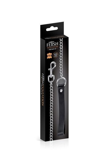 Поводок из натуральной кожи Fetish Tentation Premium Metal leash with cowhide leather wrist 115 см | Зображення 1
