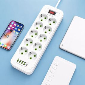 Удлинитель-переноска D10 10×220В+ 4×USB+ 1×Type-C 2500W 5 метров