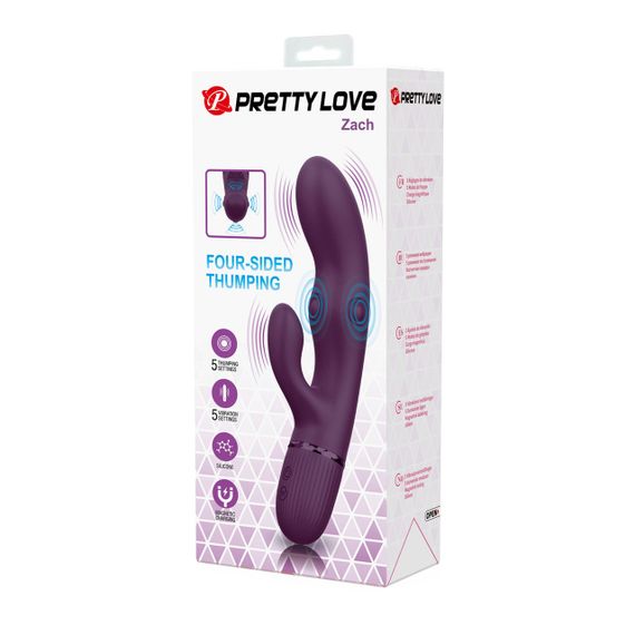 Вибратор-кролик PRETTY LOVE Zach Purple, силикон, фиолетовый, стимуляция, вибрация и пульсация Sex Aura | Зображення 1